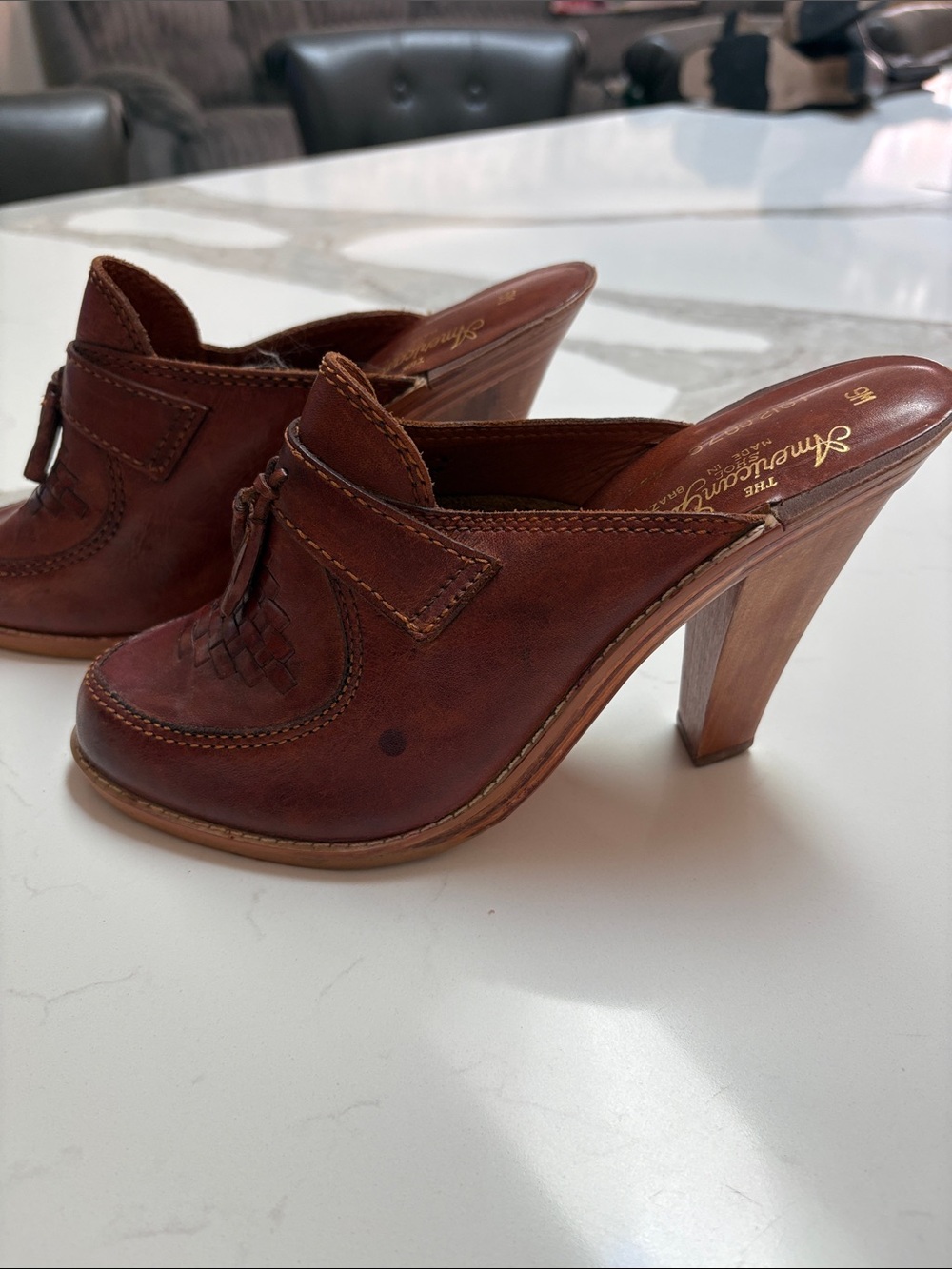 Vintage Brown Leather Mule Heels